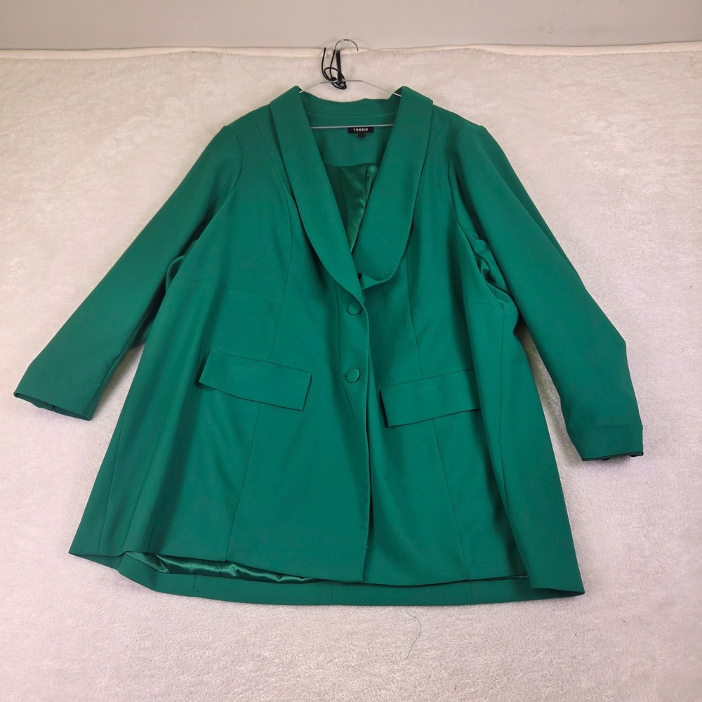 Torrid Kelly Green Shawl Collar Blazer Plus Size 2-Button Front Flap Pockets